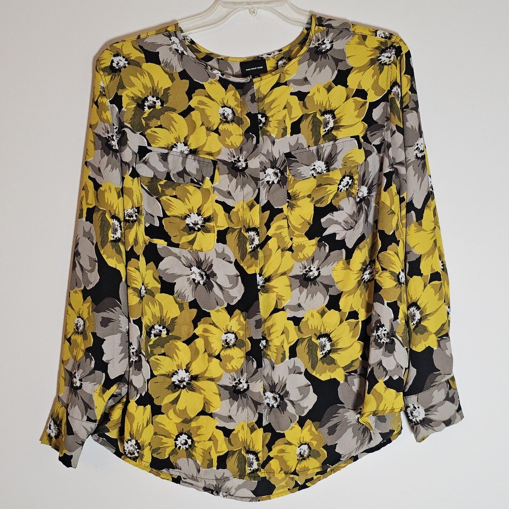Who What Wear Shirt Womens 2XL Floral Print Long Sleeve Button Up Pockets Blouse